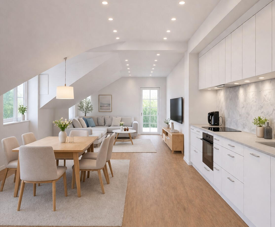 Moderner Wohnbereich einer Neubauwohnung in Plattling